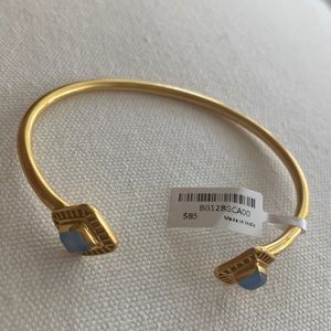 Julie Vos bangle with 2 light blue chalcedony square stones.  NWT